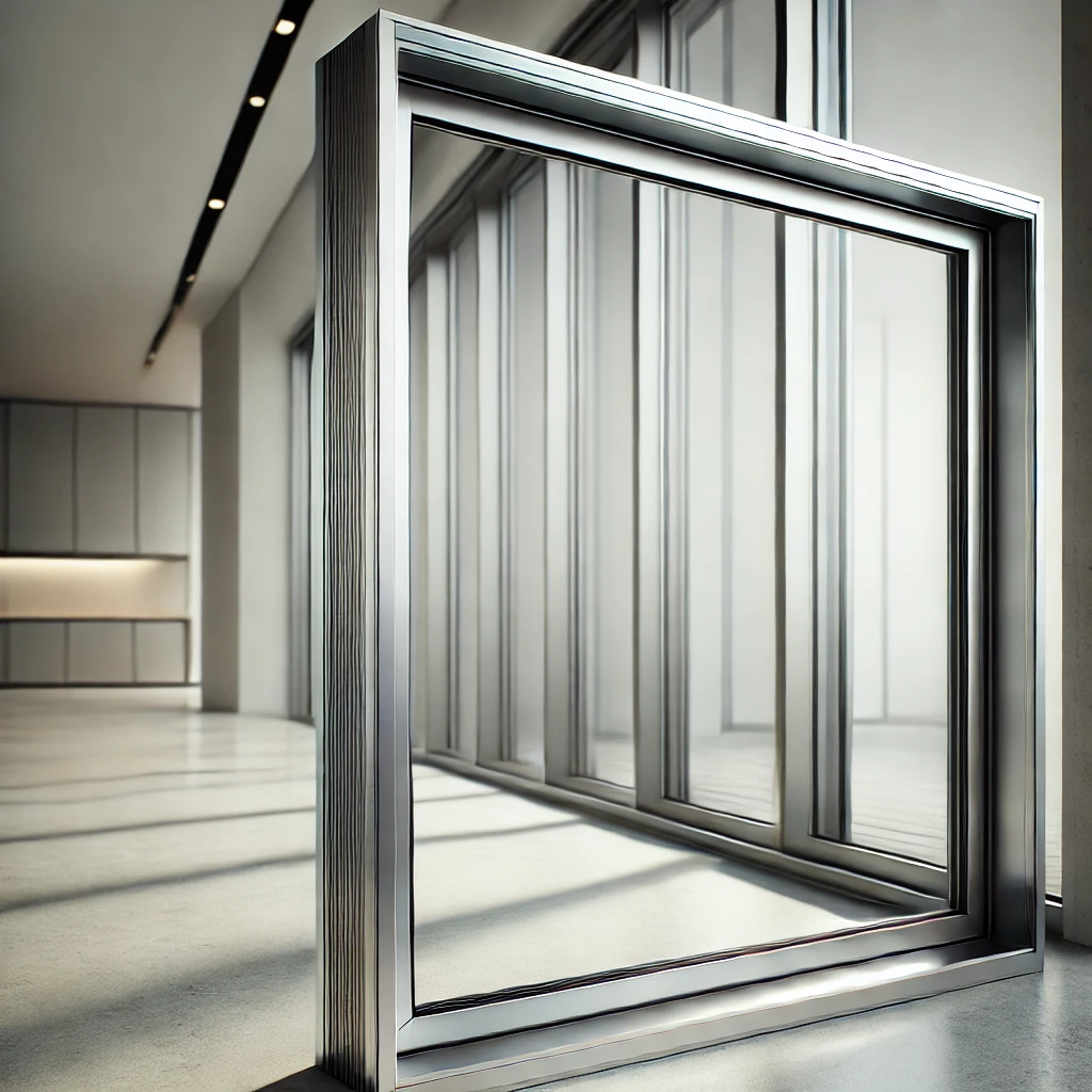 DALL·E 2024 11 14 10.56.52 A high quality image of a modern aluminum window frame installation showing sleek and polished metalwork with clean lines. The frame has a contempora